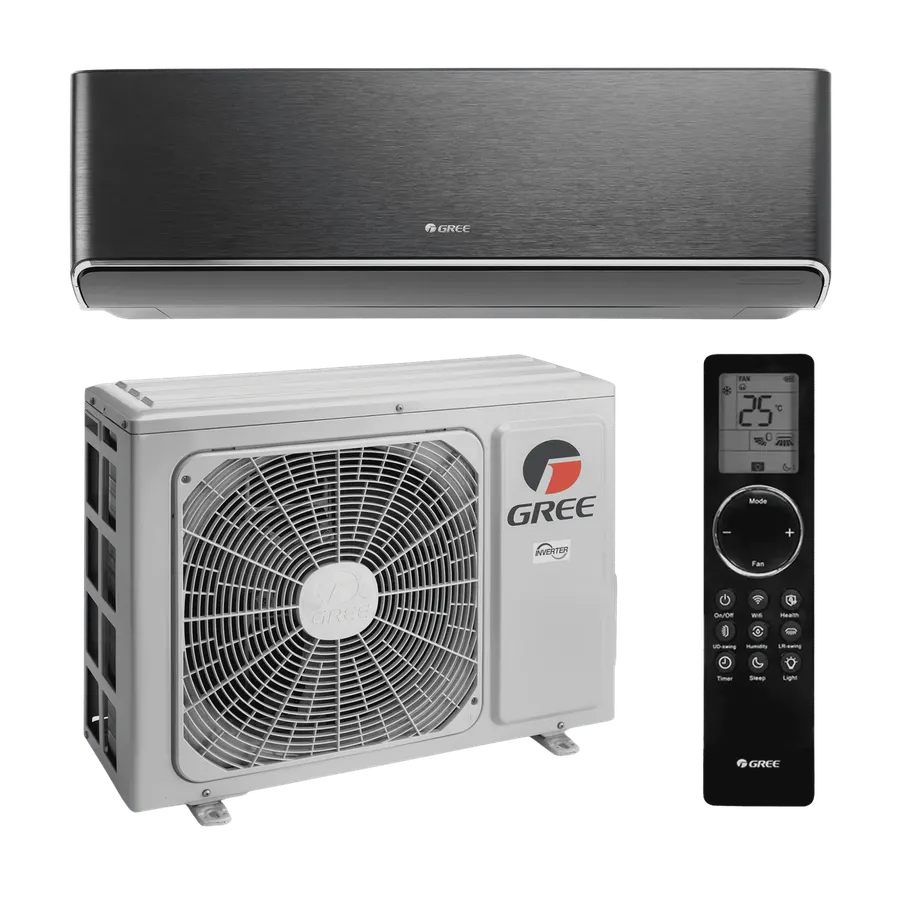 Gree airco wandunit in zwart — premium inverter airconditioning